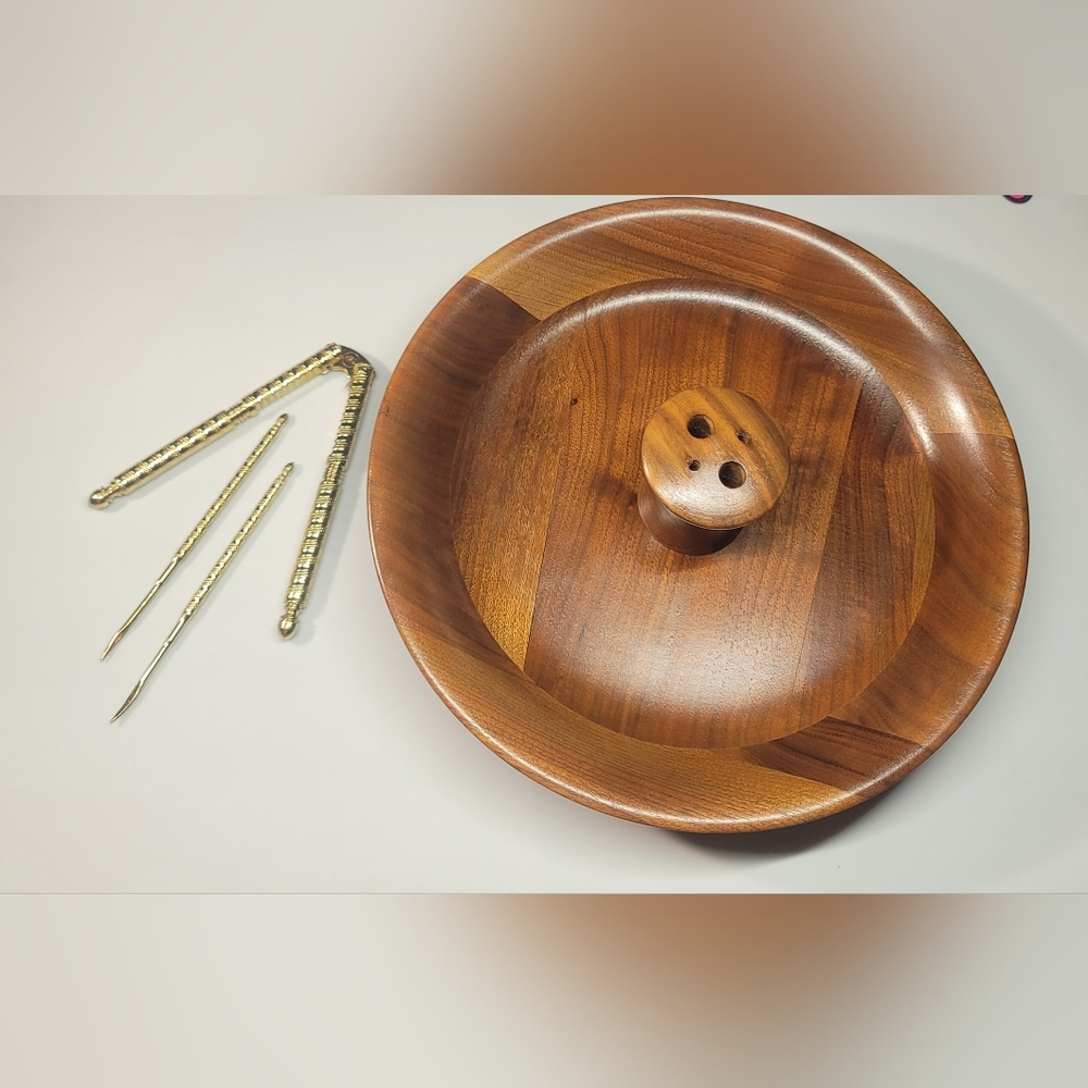 HMQ America Solid Walnut Nut Bowl with tools